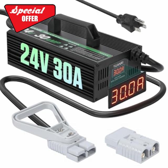 Forklift Battery Charger 24V 30A Smart Forklift Charger with LCD Display 24 Volt Battery Charger 30 AMP 24 Volt Trickle Charger with Anderson Plug for Lead Acid Battery Forklift