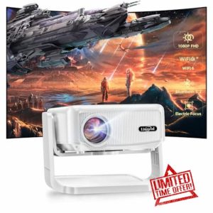 [360° Adjustable Stand] Mini Projector with WiFi and Bluetooth - Lisowod Electric Focus & Auto Keystone Native 1080P Portable Movie Projector for Bedroom