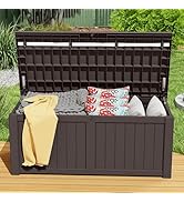 YITAHOME Garden Storage Box Waterproof, Heavy Duty 380L Resin Deck Boxes with Cushion, Weather Re...