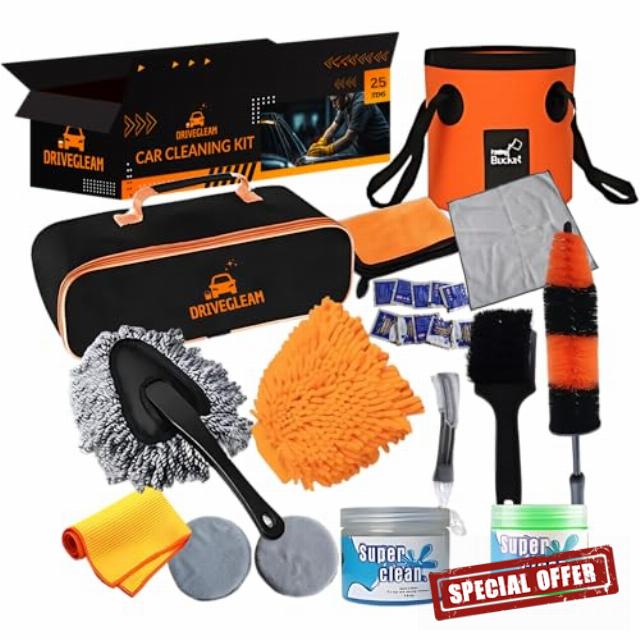 drivegleam Car Cleaning Kit with Interior Detailing Tools: Clean both the interior and exterior of your car with our comprehensive kit. Includes interior detailing brushes and cleaning products