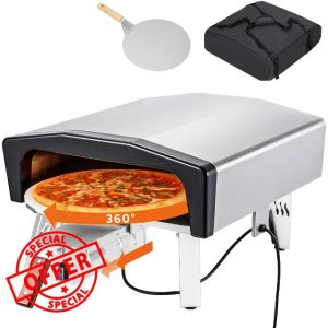 MELLCOM Gas Pizza Oven 16 Inch - Drawing Handle and Auto Rotating Pizza Stone