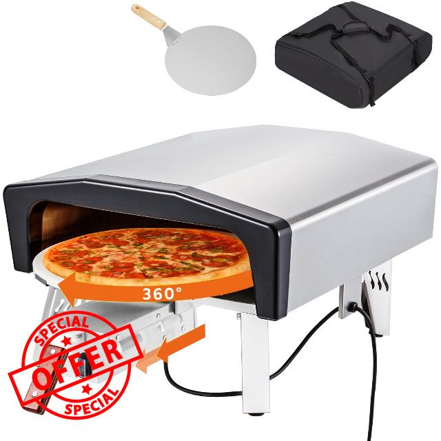 MELLCOM Gas Pizza Oven 16 Inch - Drawing Handle and Auto Rotating Pizza Stone