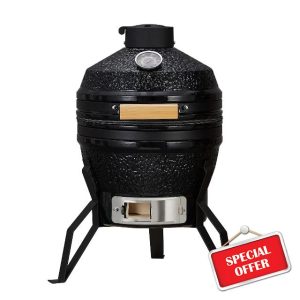 13 Inch Portable Charcoal Grill with Cast Iron Stand and Heat Deflectors
