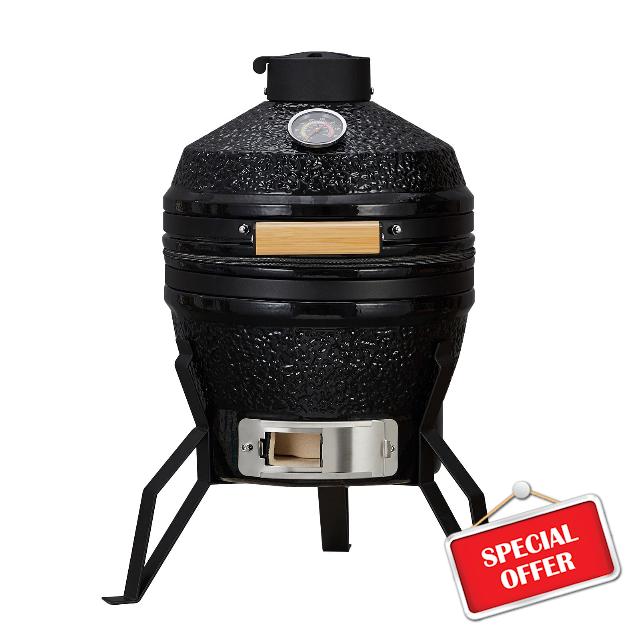 13 Inch Portable Charcoal Grill with Cast Iron Stand and Heat Deflectors