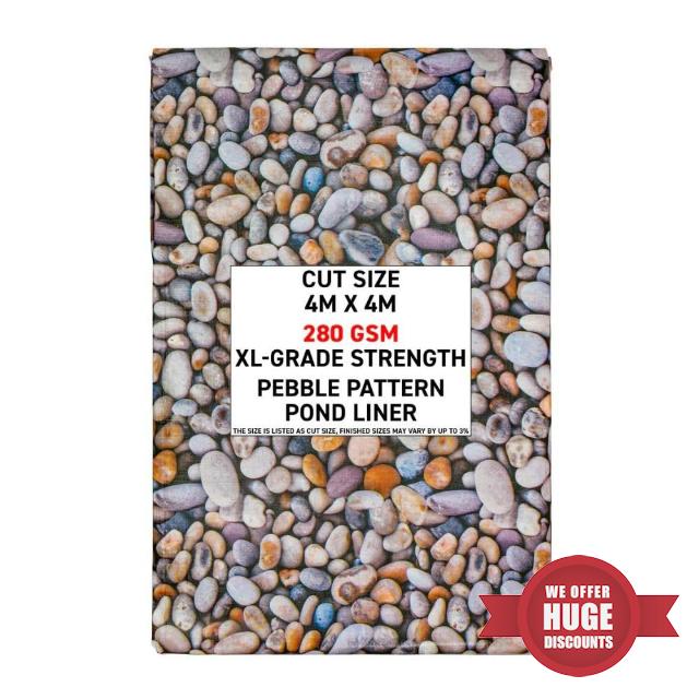 Heavy Duty 280GSM Pond Liner - 4m x 4m - Pebble Pattern XL-Grade Strength - Garden Pond Stream Liner - UV Resistance and Leak-Free HDPE Liner with Pebble Desig