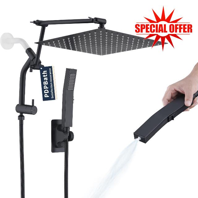PDPBath All Metal 12'' Rainfall Shower Head with Handheld Combo