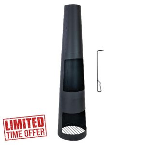 Sunnydaze 59" H Steel Outdoor Chiminea Fire Pit with Built-in Log Holder - Metal Fireplace with Chimney - Includes Poker