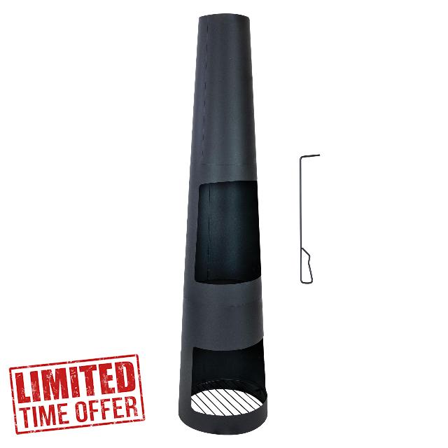 Sunnydaze 59" H Steel Outdoor Chiminea Fire Pit with Built-in Log Holder - Metal Fireplace with Chimney - Includes Poker