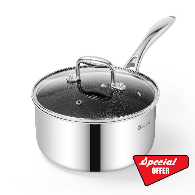 DELUXE Hybrid Nonstick 3-Quart Saucepan with Tempered Glass Lid