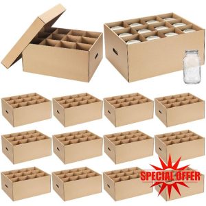 12 Pieces Regular or Wide Mouth 32 oz Mason Jar Storage Box Canning Jar Storage Boxes with Handles Mason Jars Cardboard Can Stack for Storage and Moving