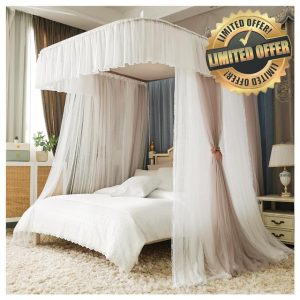 Mosquito Net Bed Frame Canopy Curtain with Double Layer for Bedroom Decoration - U-Shaped Rail Canopy Bed Frame Post Poles