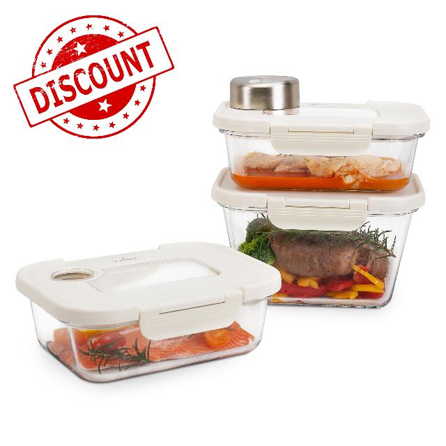 SealVax® SEASON•SEAL Patented Vacuum-Sealed Glass Food Storage & Cycle Marinating Set with Auto-Stop Vacuum sealer