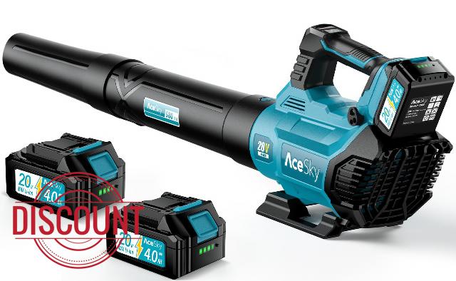 Leaf Blower Cordless - 580CFM/160MPH & 3 Speed Levels Electric Leaf Blower with 2 x 4.0Ah Battery and Charger