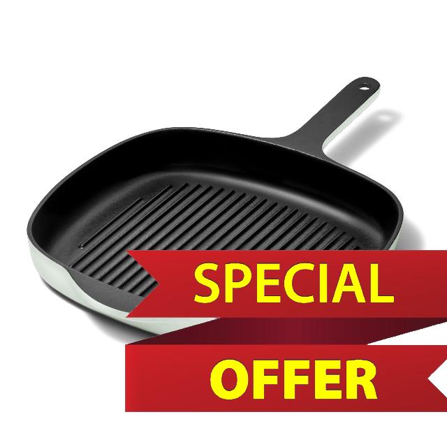 Caraway Enameled Cast Iron Grill Pan - 10.5” Grill Pan for Stovetop Cooking - 3 Layer Enamel Coating - No Seasoning Required - Compatible With All Stovetops - Free From Forever Chemicals - Light Mist
