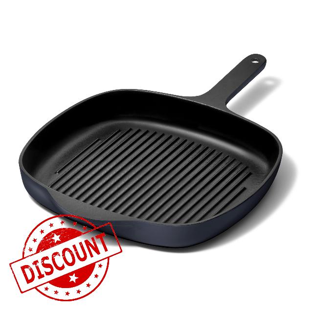 Caraway Enameled Cast Iron Grill Pan - 10.5” Grill Pan for Stovetop Cooking - 3 Layer Enamel Coating - No Seasoning Required - Compatible With All Stovetops - Free From Forever Chemicals - Dark Navy