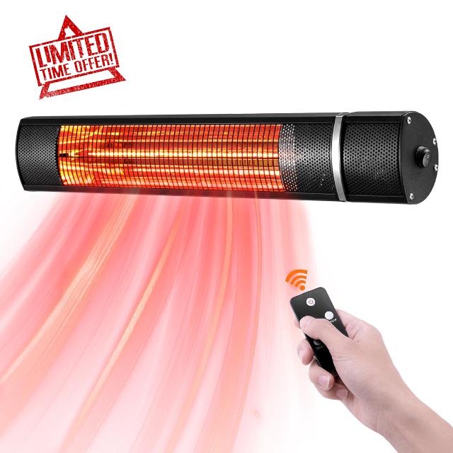 Wall-Mounted Patio Heater for Outdoor Use Electric Infrared Heaters 1500w with 3 Level