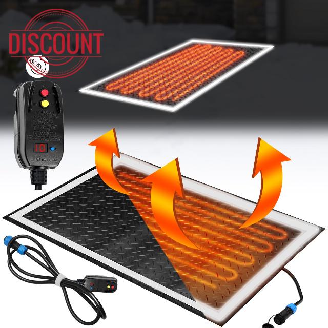 20 x 30 Inches Heated Snow Melting Mat Heat Track Snow Melting Mats Walkway Driveway Mat Non Slip Black Rubber Heating Entrance Mat Heat System with Timer for Winter Snow Removal Outdoor Use
