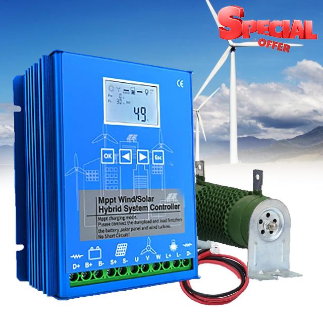 15000W Wind Solar Hybrid Charge Controller 12V 24V 48V MPPT Boost Charge Regulator with LCD Display and Dump Load