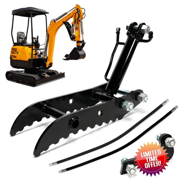 Hydraulic Thumb Clip Fit for Mini Excavators Digger #Replace for Typhon Multifunctional Excavator Bucket Auxiliary Clamp Load-bearing up to 0.8-2.5 ton w/Hydraulic Hoses*2 & Screws