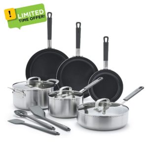 GreenPan x Bobby Flay Stainless Steel 12 Piece Cookware Pots and Pans Set