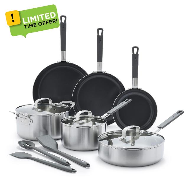 GreenPan x Bobby Flay Stainless Steel 12 Piece Cookware Pots and Pans Set