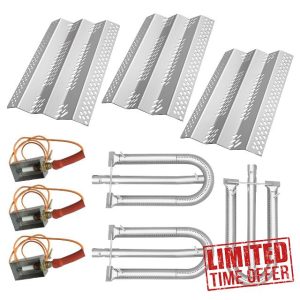 90351 (3-Pack) 12461 (3-Pack) 16GA Stainless Steel Heat Plate Burner and Electrode Replacement for American Outdoor Grill 30NB