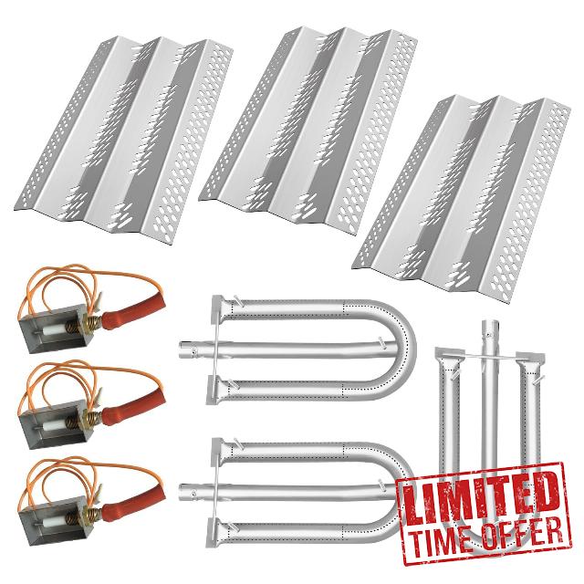 90351 (3-Pack) 12461 (3-Pack) 16GA Stainless Steel Heat Plate Burner and Electrode Replacement for American Outdoor Grill 30NB