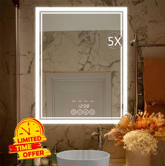 Wall-Mounted Bathroom Mirror with LED-Lights - 24 x 32 Inch Frame Vanity Mirrors with Dimmable (24" x 32"