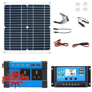 50W Solar Panel Combination Kit 110V/220V 4000W/6000W Inverter +12V 50W Photovoltaic Panel + 50A Solar Controller Solar Power Generation System Solar System Kit Home Grid System(500W