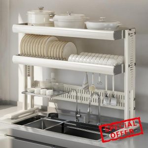 Large Over The Sink Dish Drainer Drying Rack，2 Tier Large Capacity Stainless Steel Dish Drying Rack Over Sink