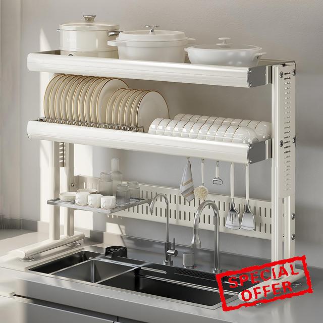 Large Over The Sink Dish Drainer Drying Rack,2 Tier Large Capacity Stainless Steel Dish Drying Rack Over Sink