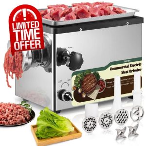 Huanyu Electric Meat Grinder 1100w Stainless Steel Meat Grinder Heavy Duty with 2 Blades 4 Plates Commercial Meat Grinder for Restaurants