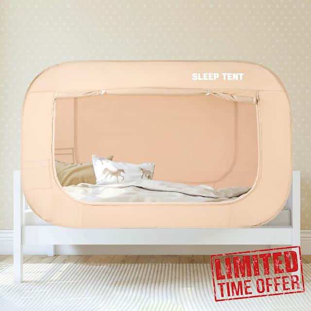 BORNA Bed Canopy Bed Tent Dream Tents Autism Shelter Cabin Indoor Sleeping Tents Privacy Warm Breathable Pop Up Twin Size Double Door with Mosquito Mesh Window for Kids and Adult (Khaki)