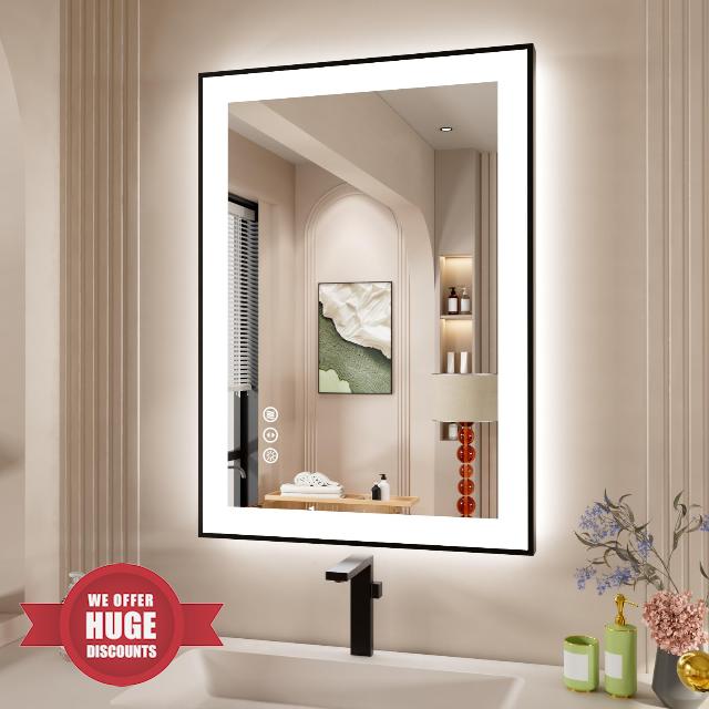 20x28 Inch LED Bathroom Mirror with Black Frame