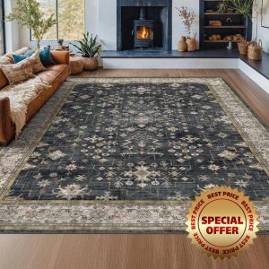 Black Farmhouse Washable 8x10 Rugs for Living Room Bedroom