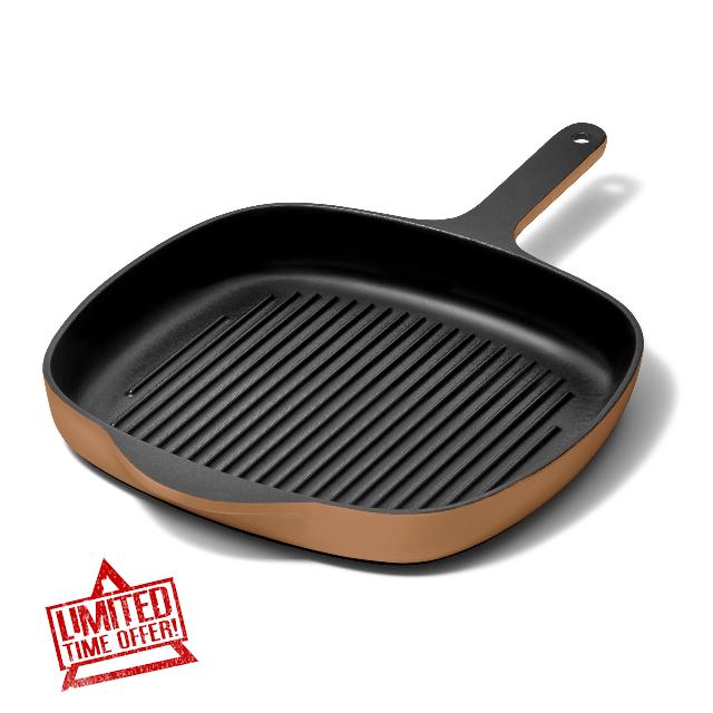 Caraway Enameled Cast Iron Grill Pan - 10.5” Grill Pan for Stovetop Cooking - 3 Layer Enamel Coating - No Seasoning Required - Compatible With All Stovetops - Free From Forever Chemicals - Rust