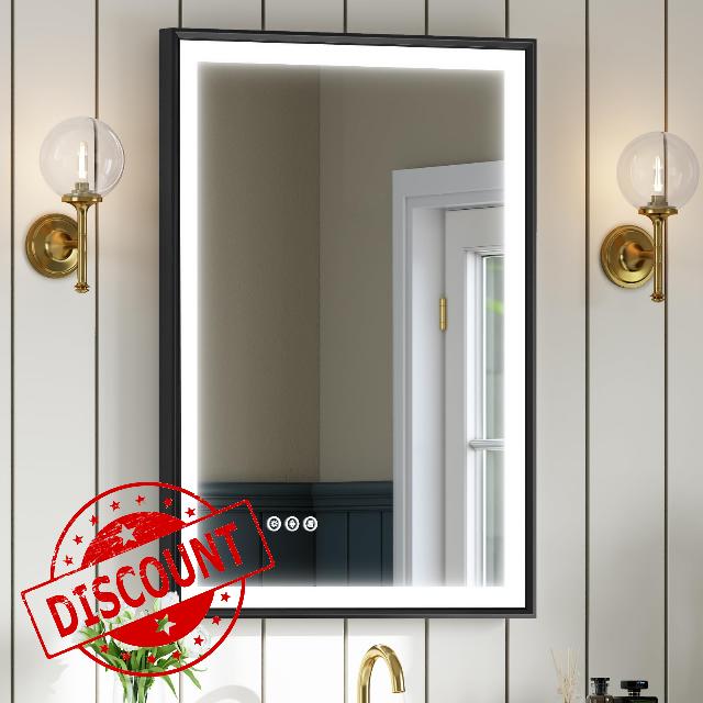 Black Framed Bathroom Mirror with Light