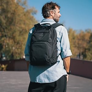 targus laptop backpack black water bottle holder