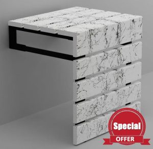 Folding Wall Mounted Handmade Patterned Teak Wood Shower Seat with Legs