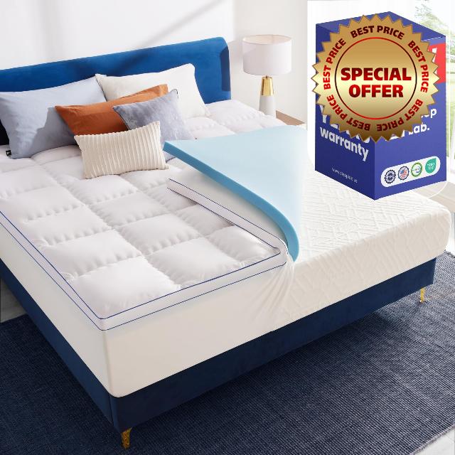 Sleep Lab Dual Layer 4 Inch Memory Foam Mattress Topper - King Mattress Topper - Cooling Mattress Topper for Back Pain - 2 Inch Cooling Gel Memory Foam