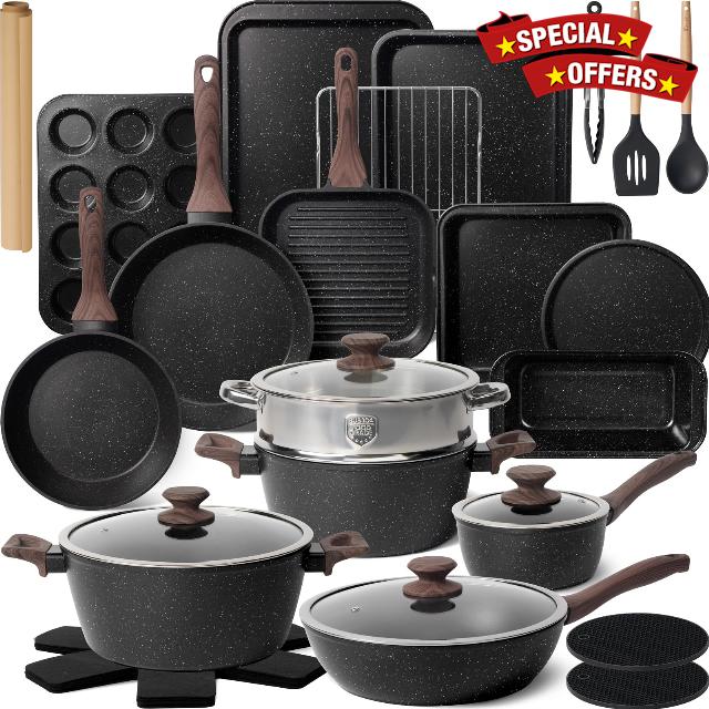 Kikcoin 31 Pcs Kitchen Cookware Set