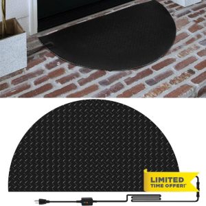 Riakrum Heated Snow Melting Mats 17 x 30 Inch Half Round Heated Outdoor Mats for Walkways Nonslip Rubber Electric Door Mat Outside Entrance with 9.84 ft Power Cord for Winter Decks Sidewalks Stairs