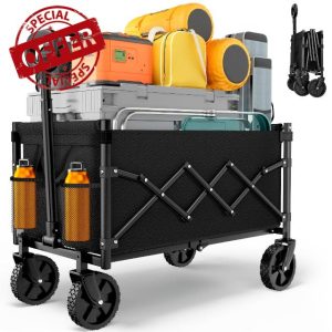 Collapsible Foldable Wagon Cart | 360lbs Weight Capacity | Lightweight & Portable Folding Utility Grocery Shopping Cart with Wheels for Shopping