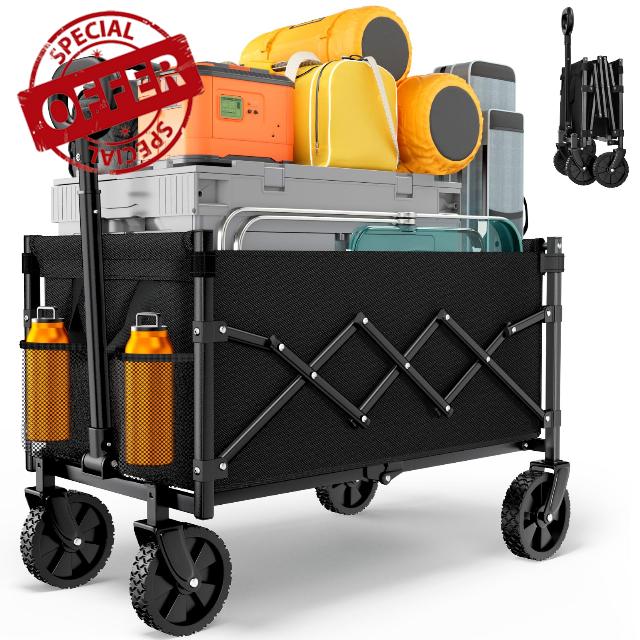 Collapsible Foldable Wagon Cart | 360lbs Weight Capacity | Lightweight & Portable Folding Utility Grocery Shopping Cart with Wheels for Shopping