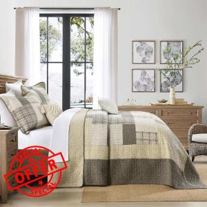 Bedduvit 100% Cotton 120"x128" Oversized California King Bedspread - Farmhouse Oversized Quilt Lightweight Comforter Bedding Set