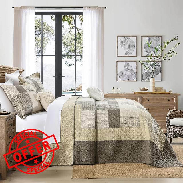 Bedduvit 100% Cotton 120"x128" Oversized California King Bedspread - Farmhouse Oversized Quilt Lightweight Comforter Bedding Set