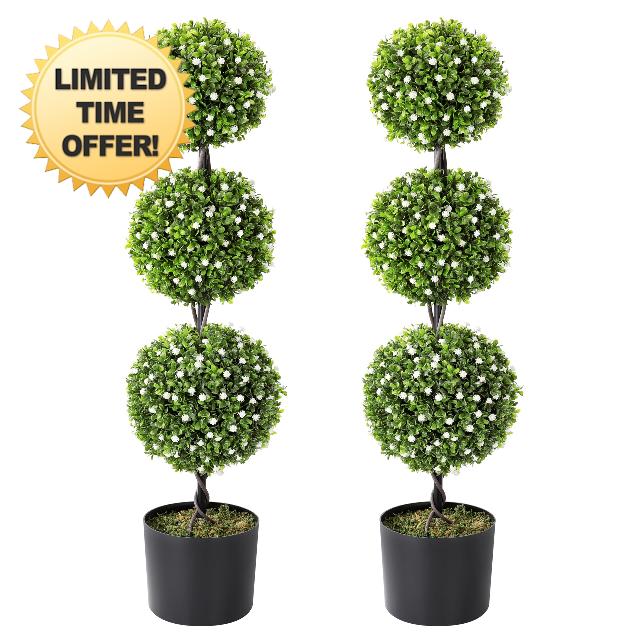 2 Pack 3Ft Artificial Boxwood Topiary Tree