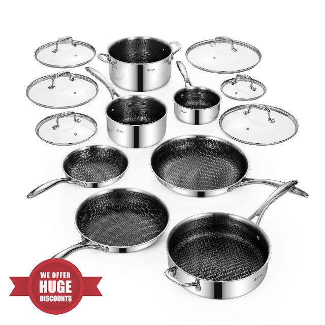 Deluxe 13 Piece Nonstick Hybrid Stainless Steel Cookware Set-5 Piece Frying Pan Set