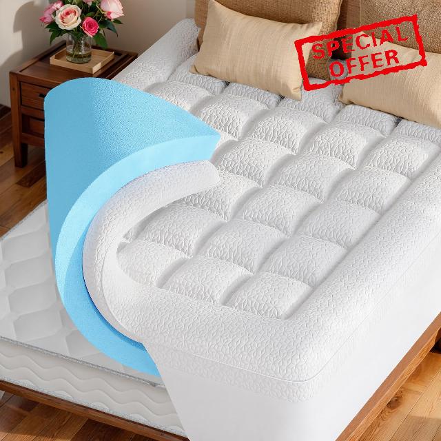 Memory Foam Mattress Topper Queen - 2 Inch Gel Cooling Mattress Pad and 1 Inch Pillow Top Mattress Topper Queen Cover with 8-21 Inch Deep Pocket for Back Pain Relief