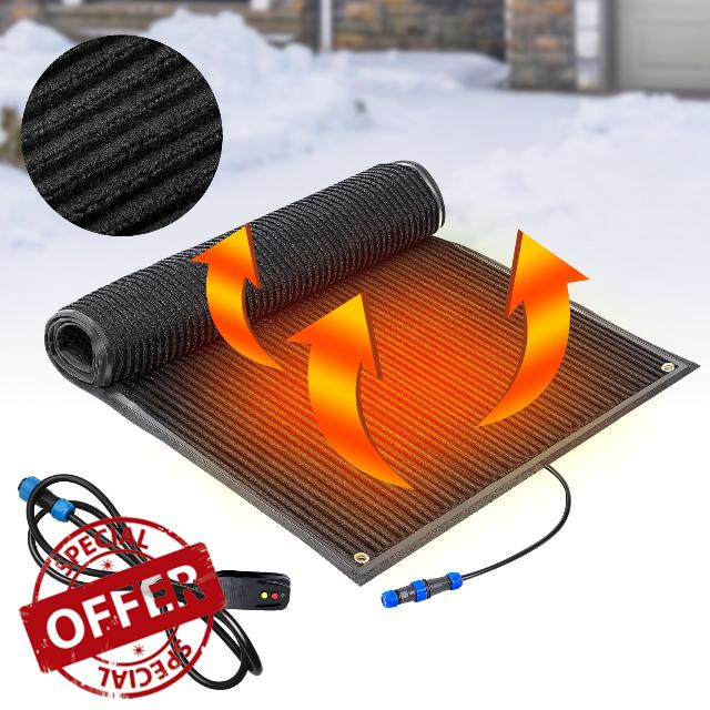 Heated Snow Melting Mat Heat Track Snow Melting Mats Electric Snow Melting Mat Non Slip Heated Mat Melts up 3 in/h and Ice with Plug Power Cord for Winter Snow Removal Outdoor(30 x 60 Inch)